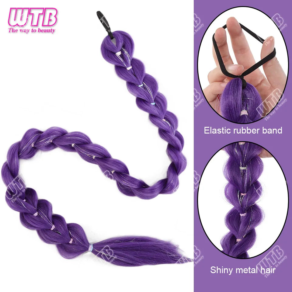 Synthetic Ponytail purple dirty braid wig purple color big braid wig chemical fiber big braid braiding hair extension
