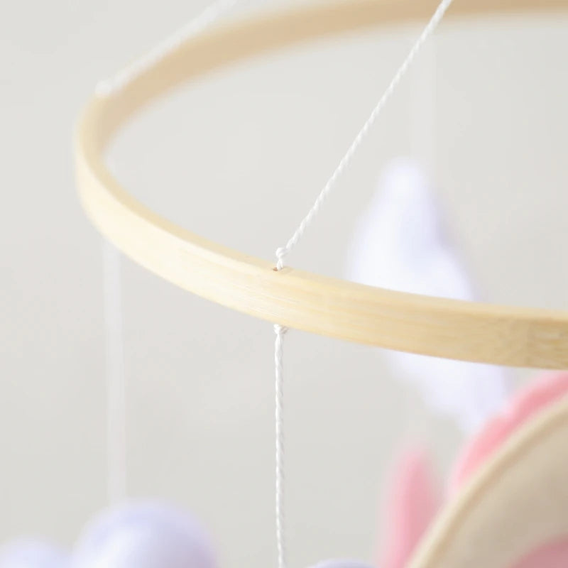 Wooden Crib Mobile Baby Bed Bell Rattle Toy Soft Felt Cartoon Bear Mobile bracket Newborn Music Box Bed Bell Hanging Bracket Toy