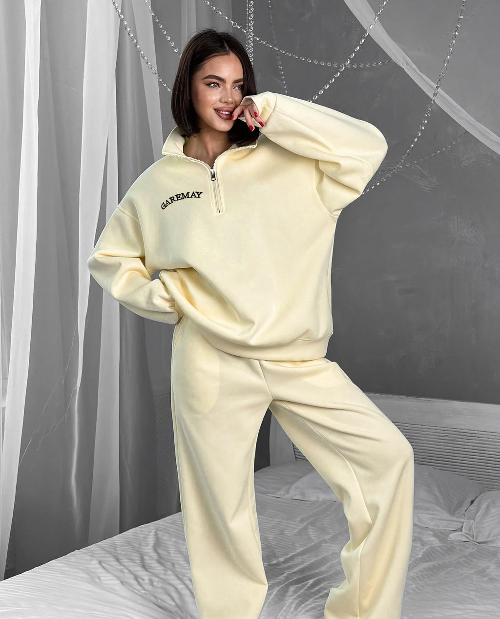 Spring Women's Tracksuit with Zipper Cotton Oversize Classic Pink  Two Piece Set Women Casual  Yellow Trouser Suits for Women