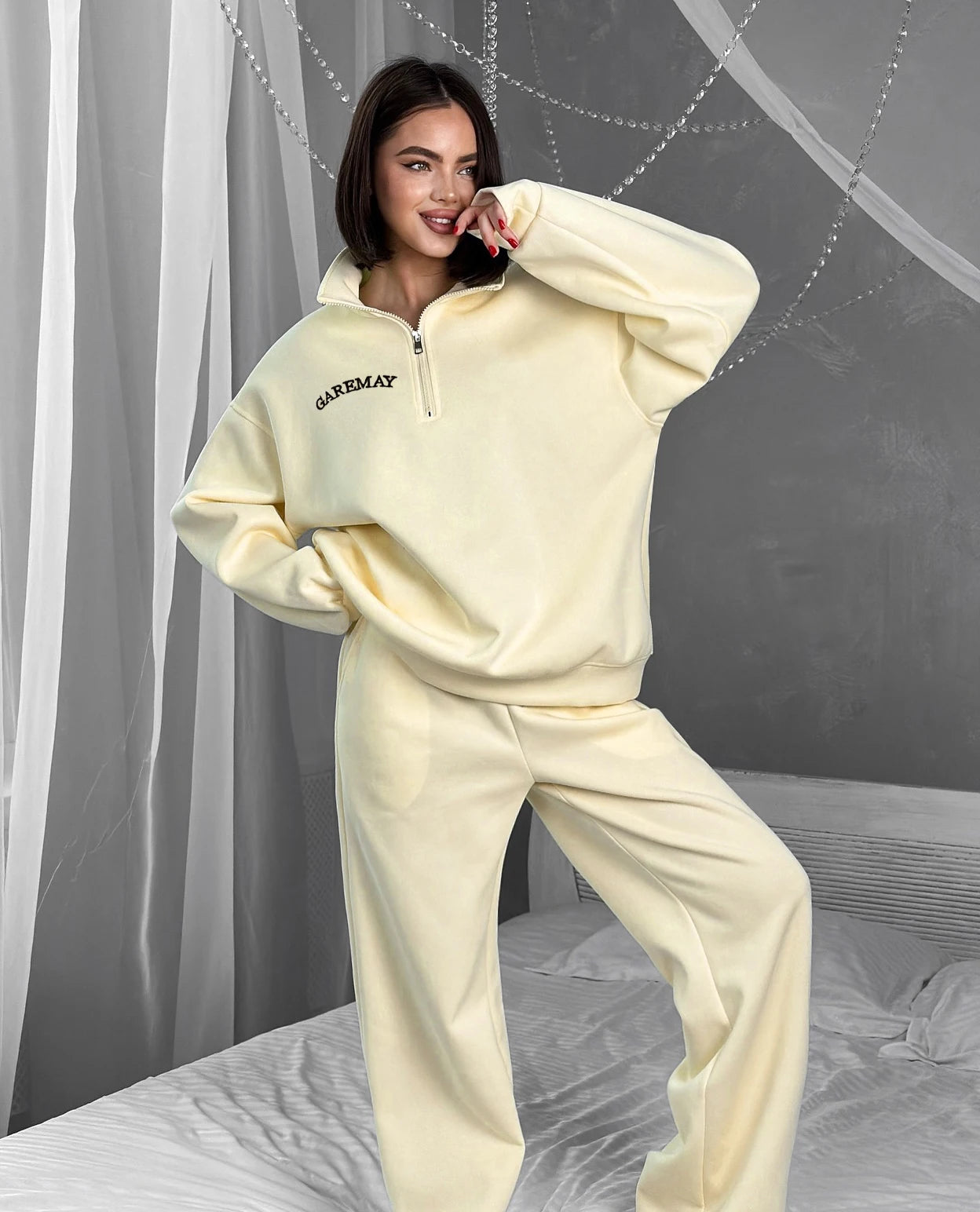 Spring Women's Tracksuit with Zipper Cotton Oversize Classic Pink  Two Piece Set Women Casual  Yellow Trouser Suits for Women