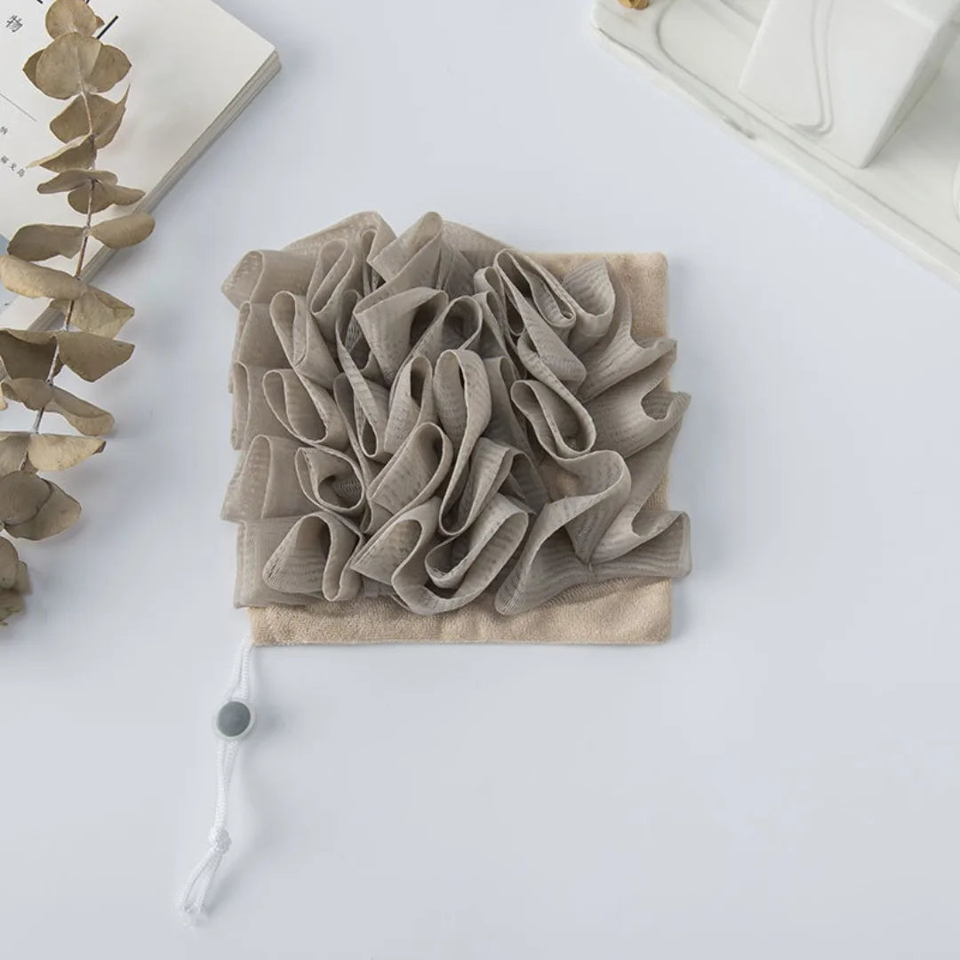 2-In-1 Bath Ball Towel Loofah With Drawstring Closure For Soap Soft Exfoliating Mesh Shower Sponge Body Skin Care Bathing Tools