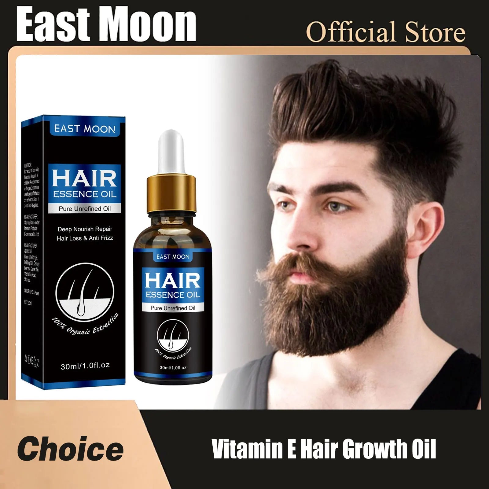 East Moon Vitamin E Hair Growth Oil – 30ml Hair Regrowth & Root-Strengthening Serum for Men