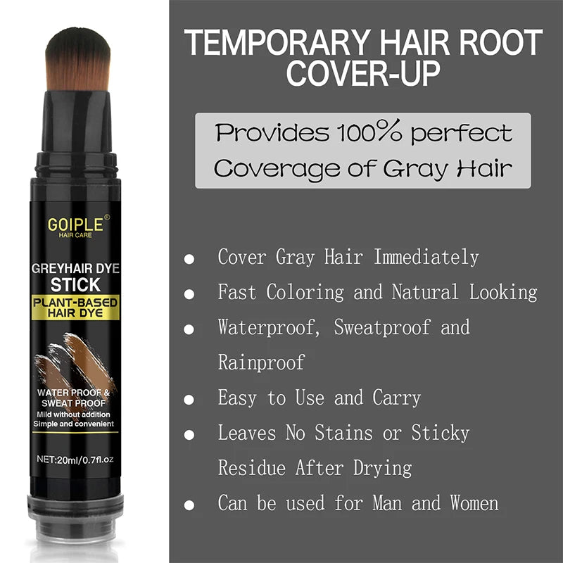 GOIPLE Gray Hair Dye Stick for Men & Women Cover Gray Hair Root Touch Up Temporary Coloring Disposable Plant-Based Hair Dye Pen