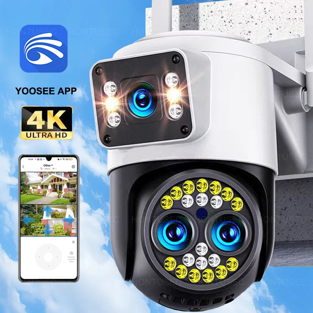 Yoosee 4K 8MP Three Lens Dual Screens 10X Optical Zoom IP66 Outdoor Waterproof Auto Tracking Two Way Audio Surveillance Cameras