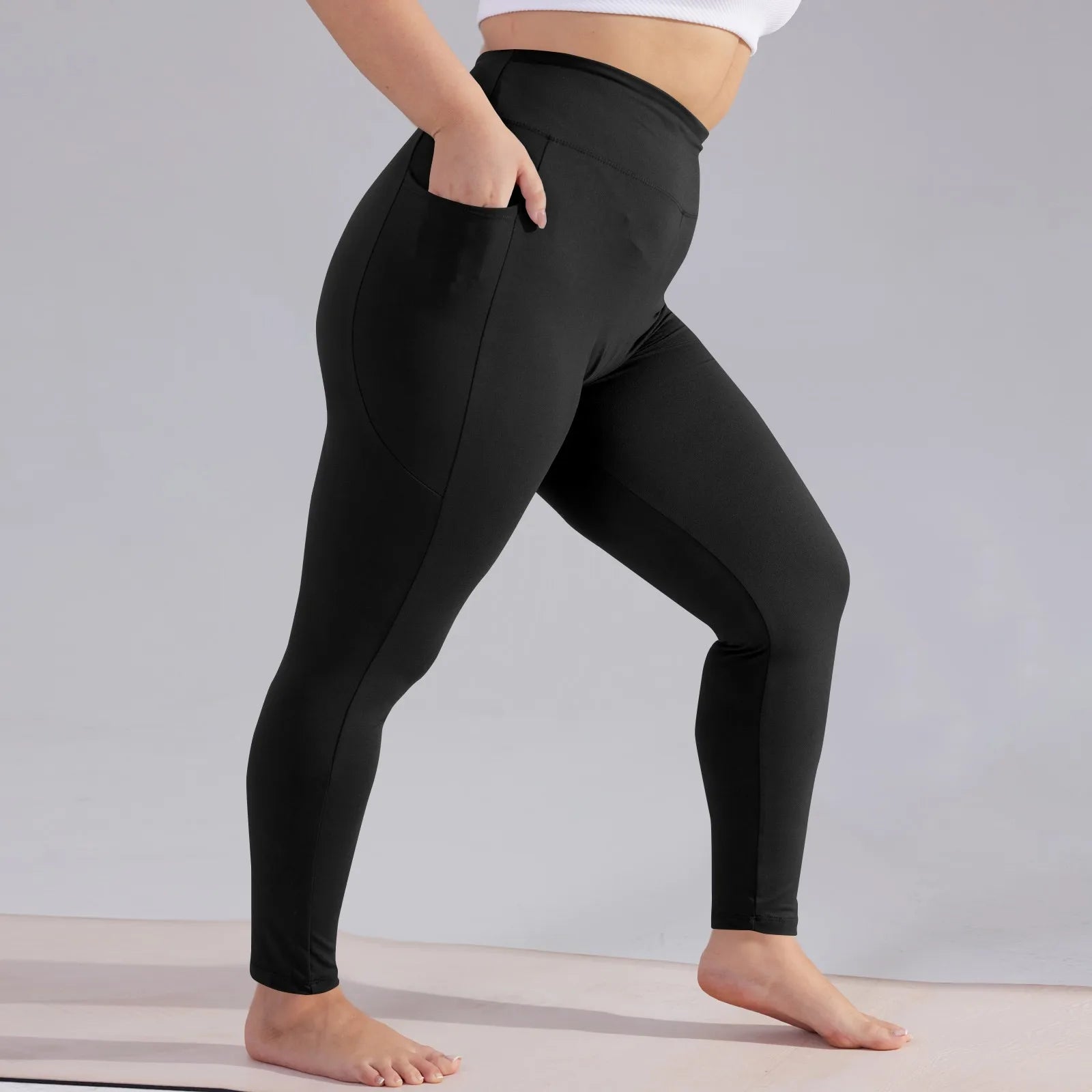 Plus Size Women’s High-Waisted Yoga Pants with Pockets – Hip Lift Athletic Leggings