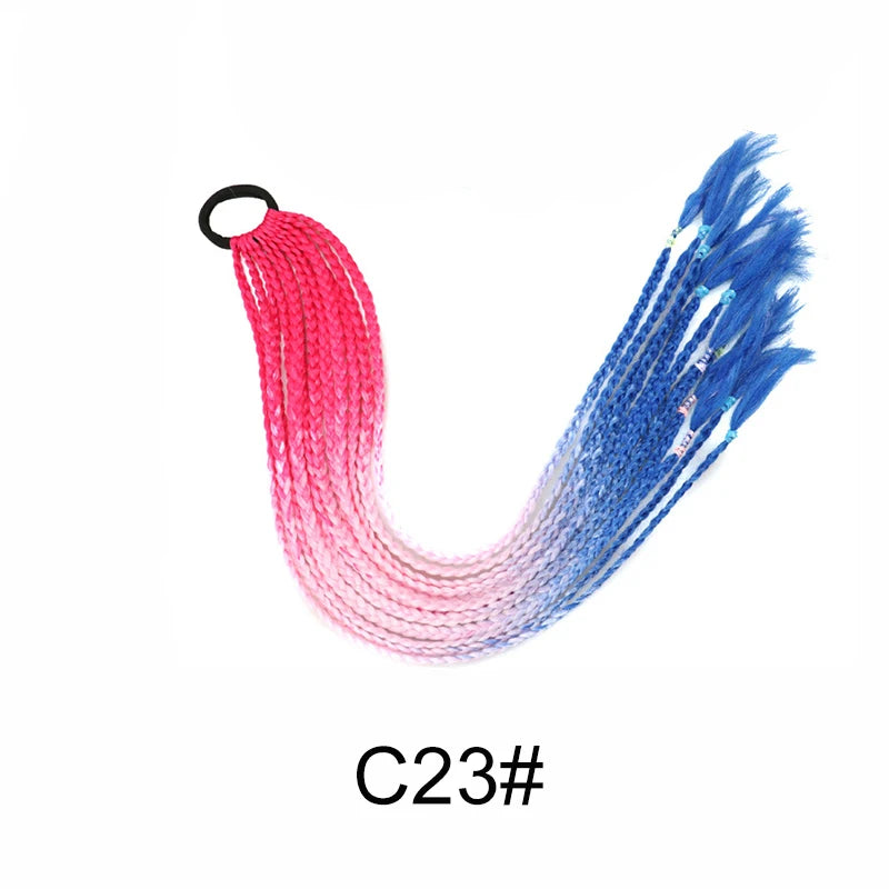 WIGSIN 24Inch Synthetic Long Ombre Rainbow Box Braid Ponytail Hair Extension for Women Rubber Band Hairstyle for Women