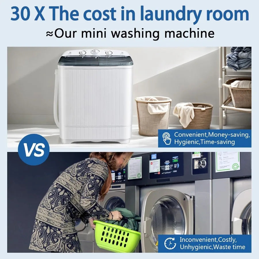 Portable Mini Twin Tub 32lbs Washing Machine With Drying Rack 10 Hangers 20lbs Washer 12lbs Spinner Small Laundry Washer with T