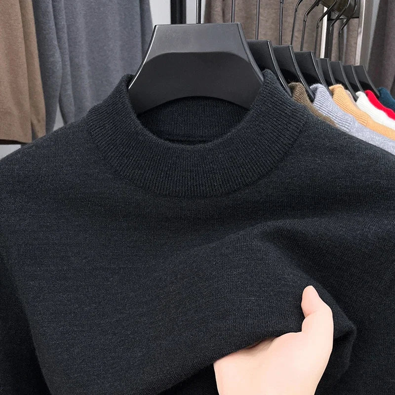 Half Turtleneck Knitwear Sweater New Autumn/Winter Mock Neck Sweatshirts Solid Color Pullovers Man Brand Casual Mens Clothing