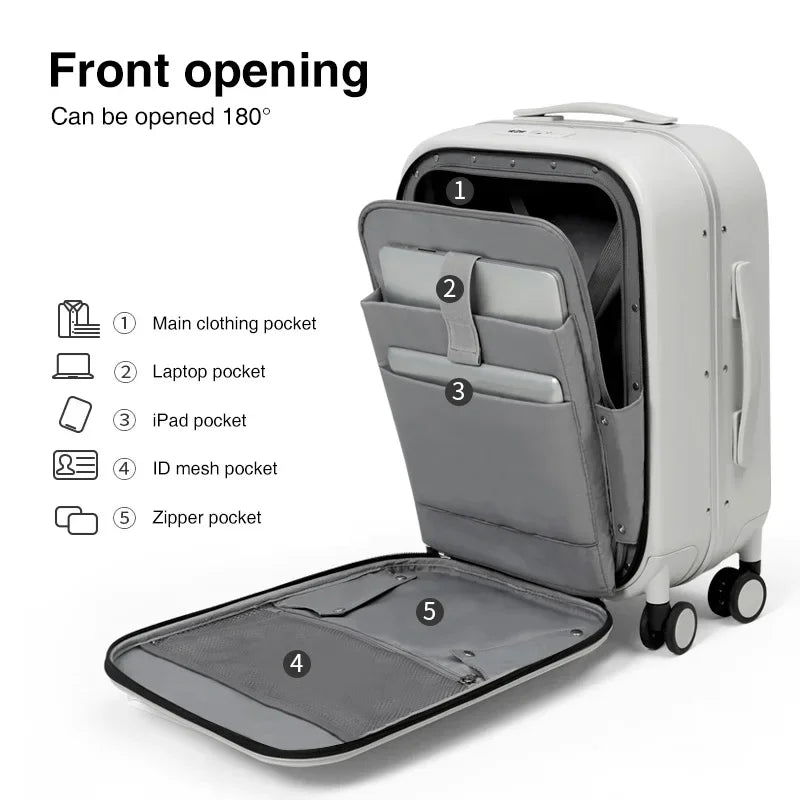 Mixi M9260 Aluminum-Frame PC Carry-On | Full-Front Quick Access, TSA Lock, 8 Spinner Wheels (18/20/24″)