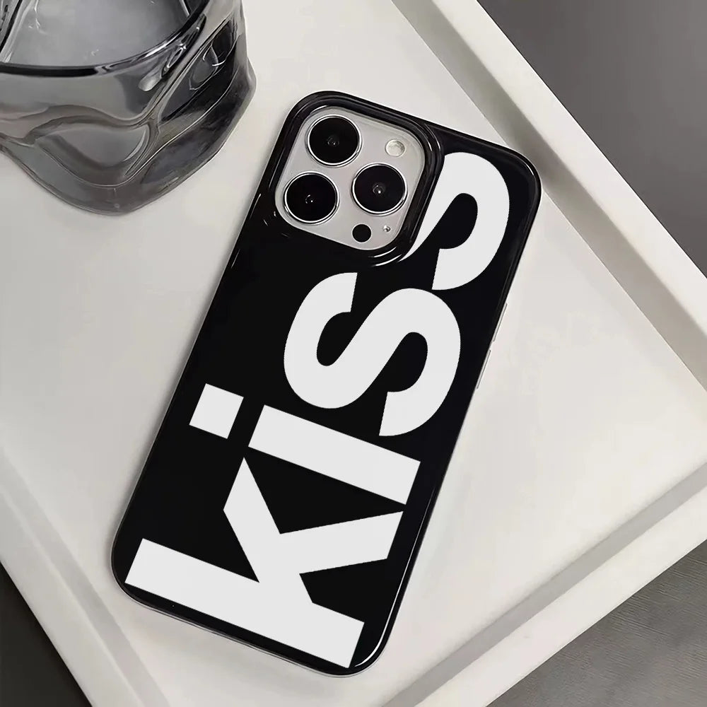 Personalized English Letters Kiss Phone Case For iPhone 16 15 14 13 12 11 Pro Max 16E XR X XS Max 7 8 Plus INS Simple Soft Cover