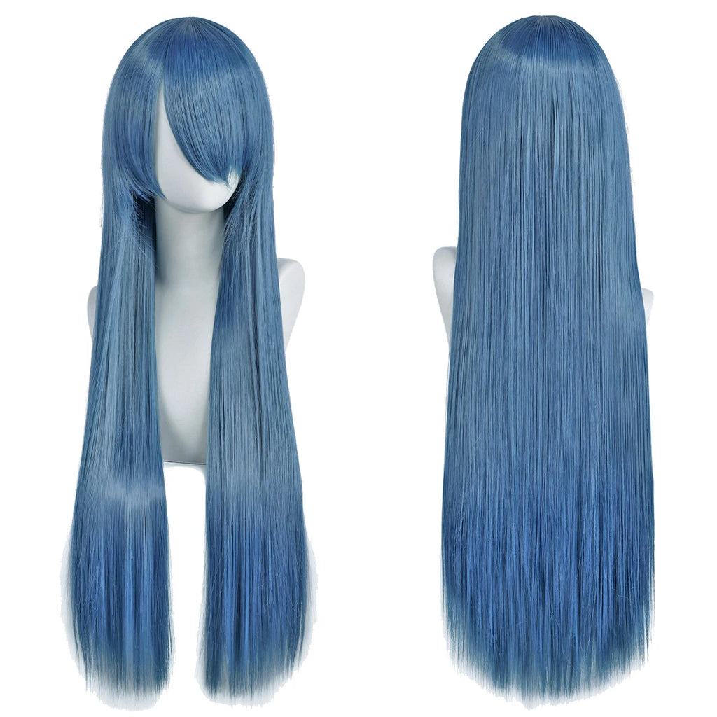 80cm Long Synthetic White Purple Cosplay Wigs Green Hair Straight Silver Wig Pink Hairpiece Lolita Wig with Bangs