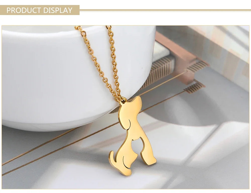 Skyrim Cat & Dog Pendant Necklace — Stainless Steel Animal Charm Jewelry