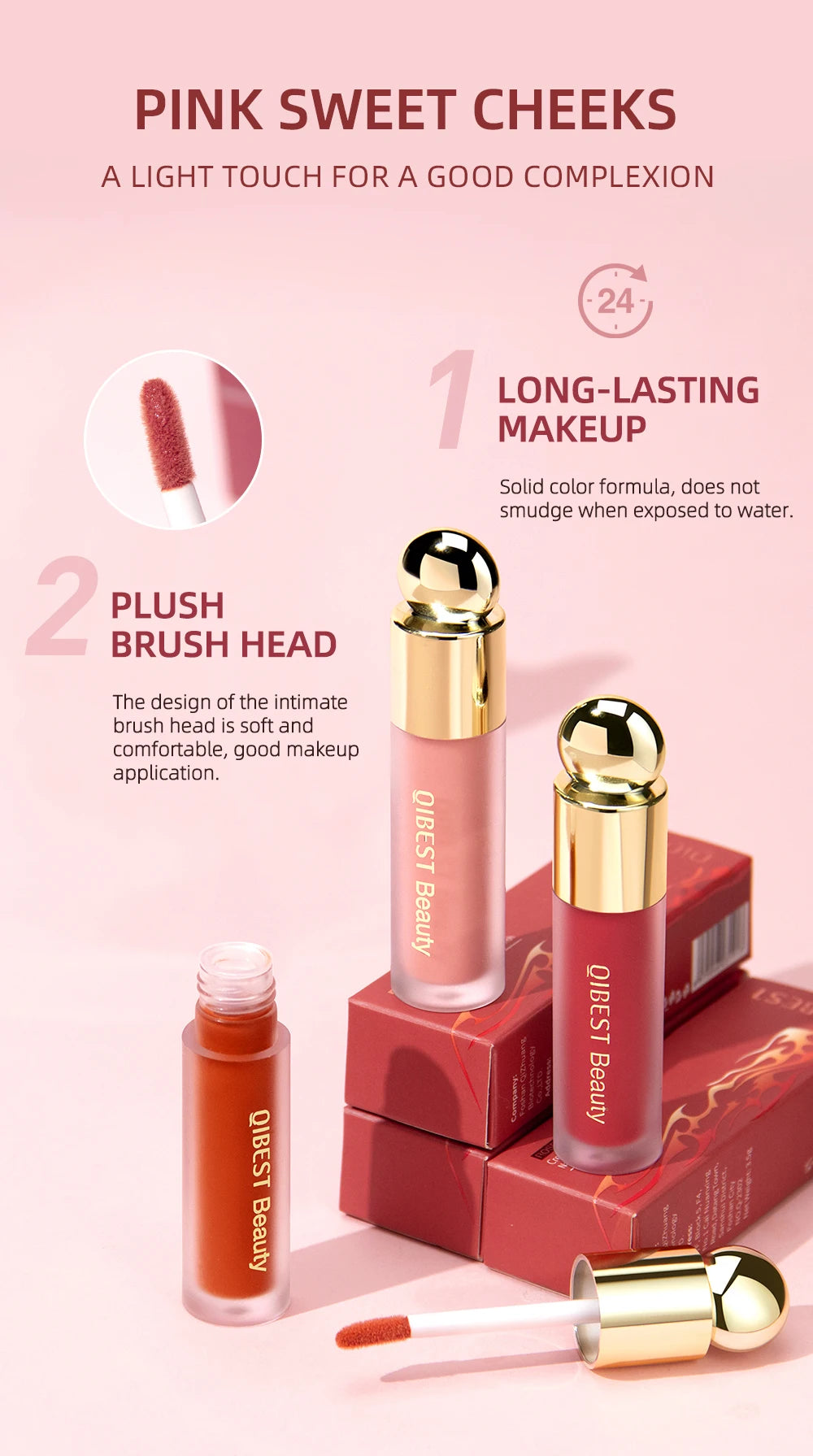 QIBEST Cushion-Applicator Liquid Blush (Waterproof, Soft-Matte)