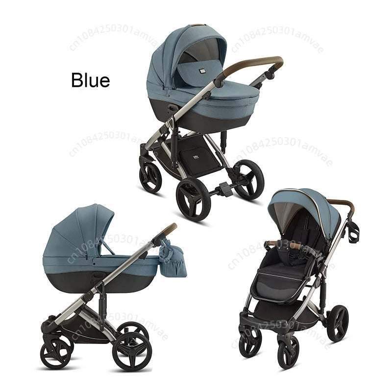 Deluxe Baby Stroller 2 in 1 High View Comfortable Baby Stroller Foldable Portable Travel Baby Carriage with Mother Bag