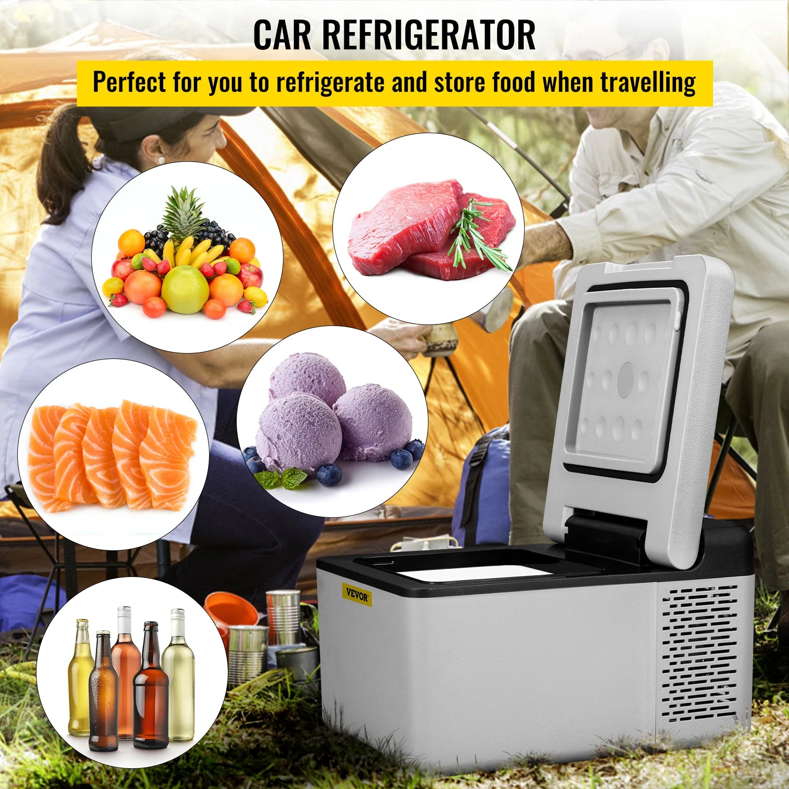SucceBuy 9L 15L Car Refrigerator Portable Compressor Fridge Freezer Cooler 12V/24V DC for RV Travelling Camping Fishing