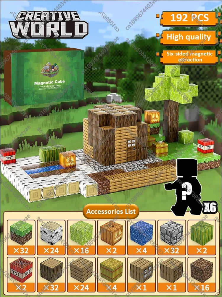 Magnetic Building Blocks Mine World Magnet Cube Set STEM Montessori Sensory Toy for Kids Boys Girls Ages 3+ DIY Model Children