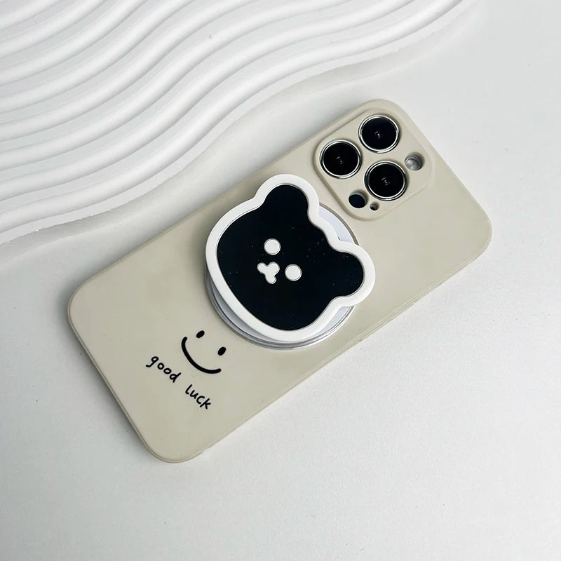 Cute Bear Mirror Magnetic Socket Grip Phone Holder For Magsafe IPhone Mac Samsung Safe Ring Finger Expanding Stand