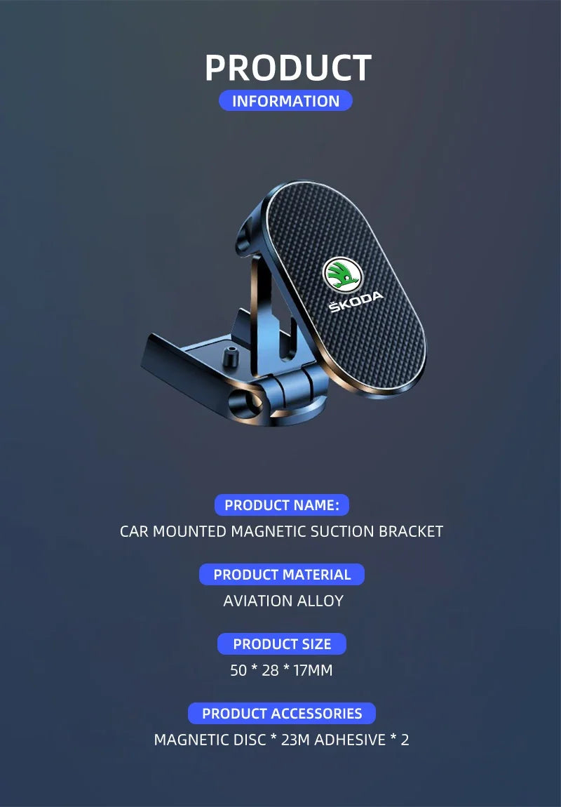 Magnetic Car Phone Holder Foldable Phone Stand For Skoda Octavia MK2 MK1 2 3 A5 A7 A8 Fabia Karoq Superb Rapid Kamiq Scala