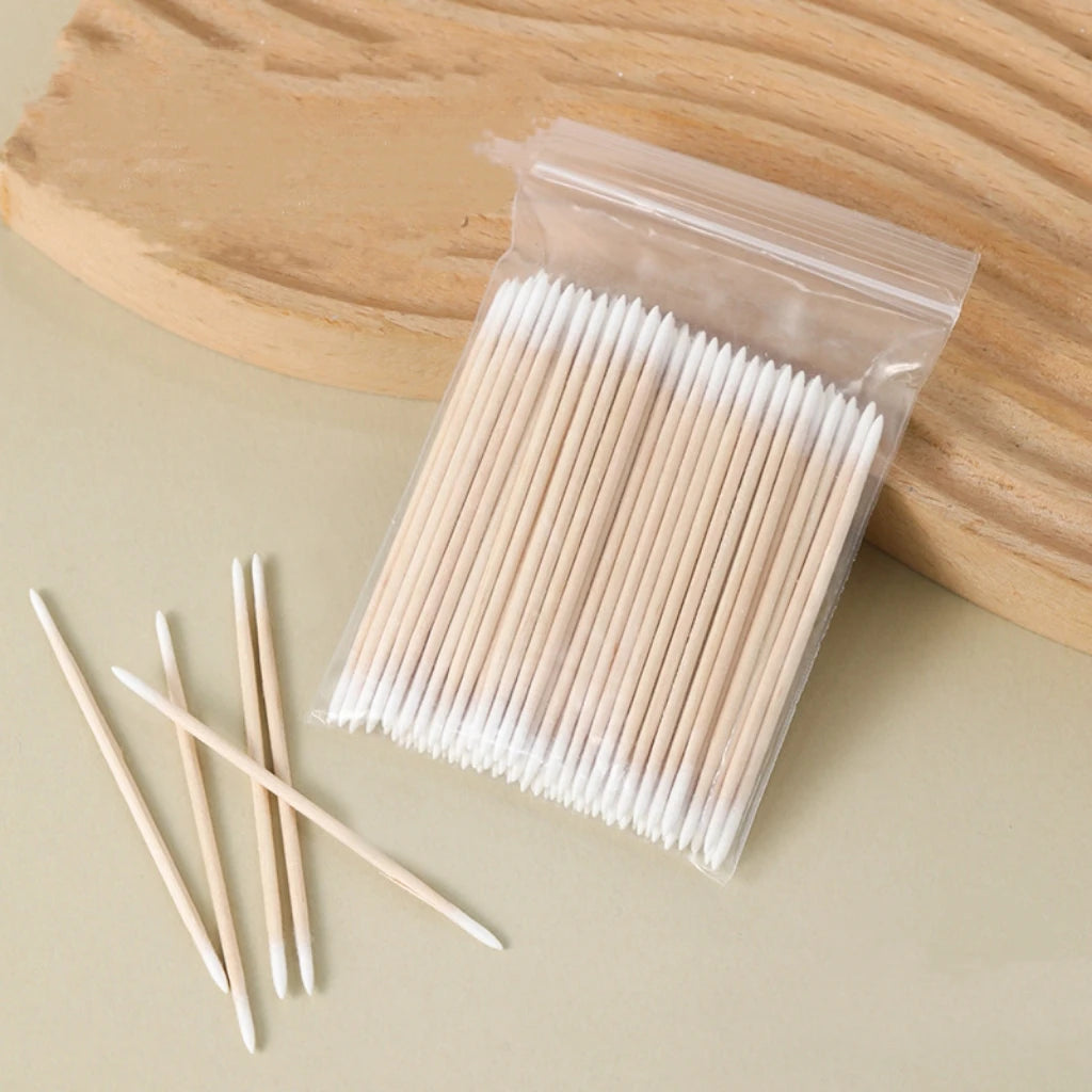Disposable Ultra-small Double-end Wood Cotton Swab 100pcs Lint Free Micro Brushes Eyelash Extension Glue Removing Tools