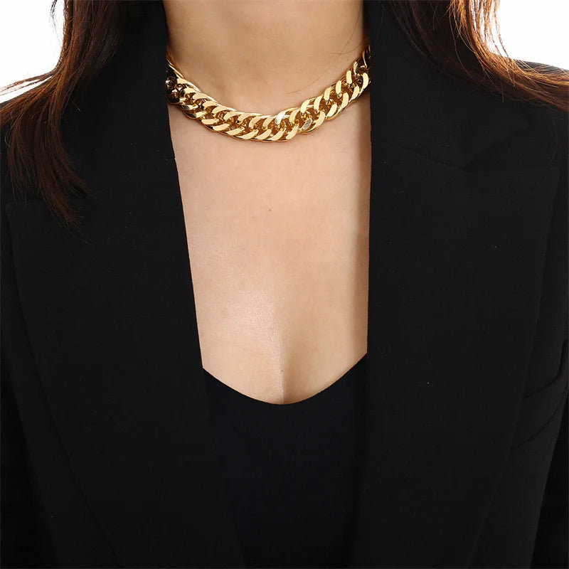 Punk Thick Cuban Choker Necklace | Minimalist Chunky Chain for Women & Men