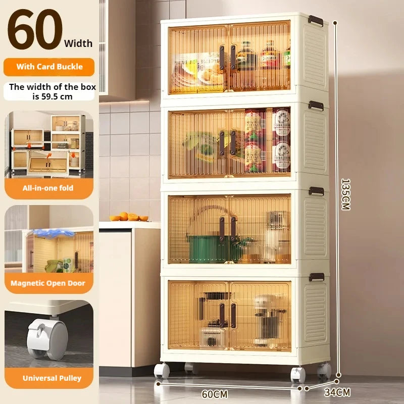 2025 Folding Living Room Cabinet Multifunction Closet Organizer With Wheel Stackable Sundries Large Capacity Storage Box Shelf