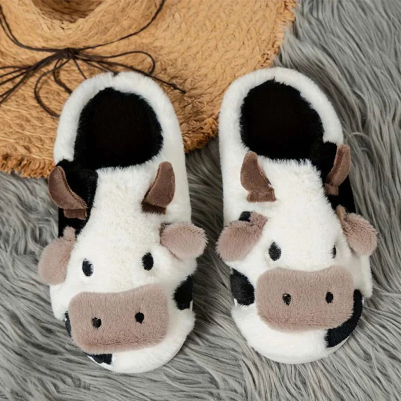 Soft Cow Slippers for Women - Cozy Animal-Themed Home Shoes Fluffy Winter Shoes for Women House Slippers