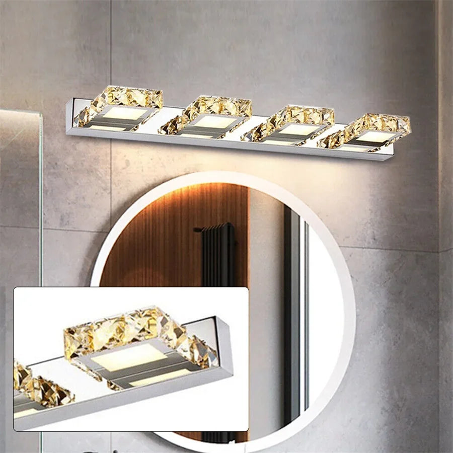 4-Light LED Crystal Vanity Mirror Lamp | Gold Bathroom Wall Light
