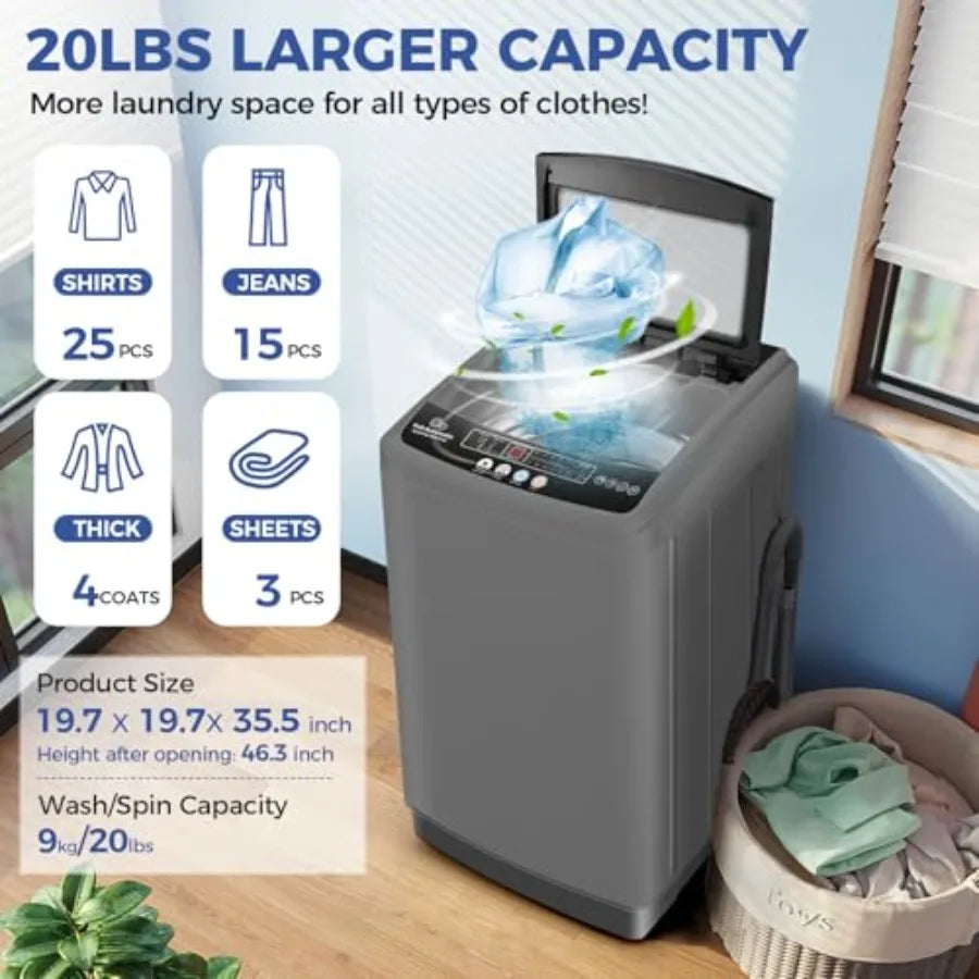 Compact Portable Washing Machine with 20Lbs Capacity and 2.8Cu.ft Washer and Dryer Combo for Apartments Features 10 Washing Pro