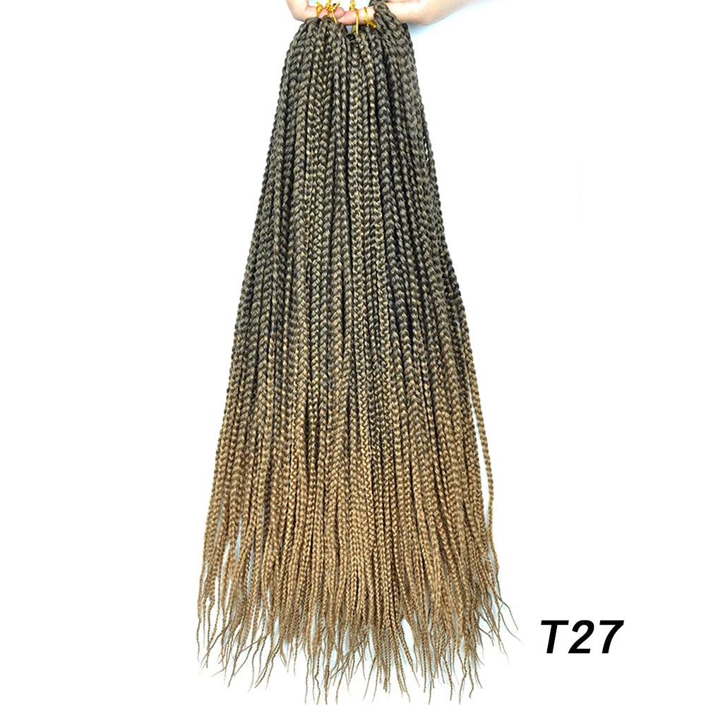 Synthetic Box Braids Hair Colored Crochet Hair Extensions Ombre Blue Gray Hook Braids Hairpiece For Women Cosplay Daily Use 24''