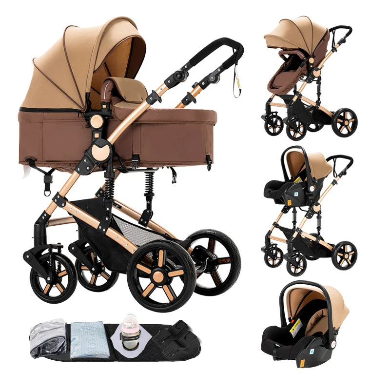 Baby Stroller 3-in-1 Travel System Carriages for Newborns Pushichair Car Seat Stroller High Landscape Lightweight Baby Prams