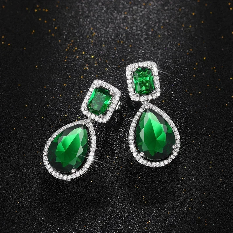 Green Crystal Drop Earrings | Elegant Zirconia Luxury Jewelry for Women