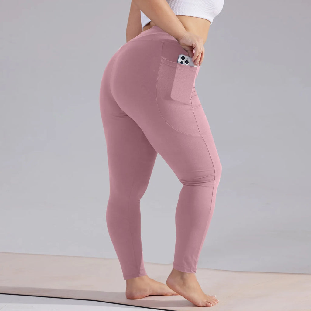 Plus Size Women’s High-Waisted Yoga Pants with Pockets – Hip Lift Athletic Leggings