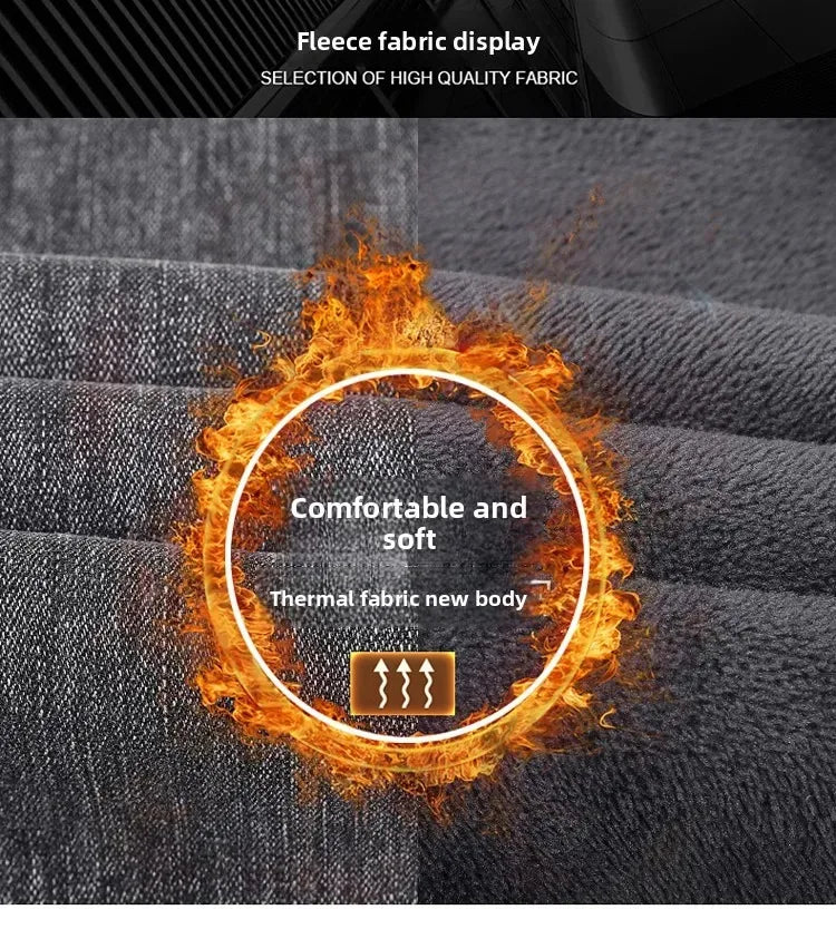 2025 New Winter Men Black Straight Stretch Denim Thick Velvet Pants Warm Jeans Casual Fleece Line Trousers Male Plus Size