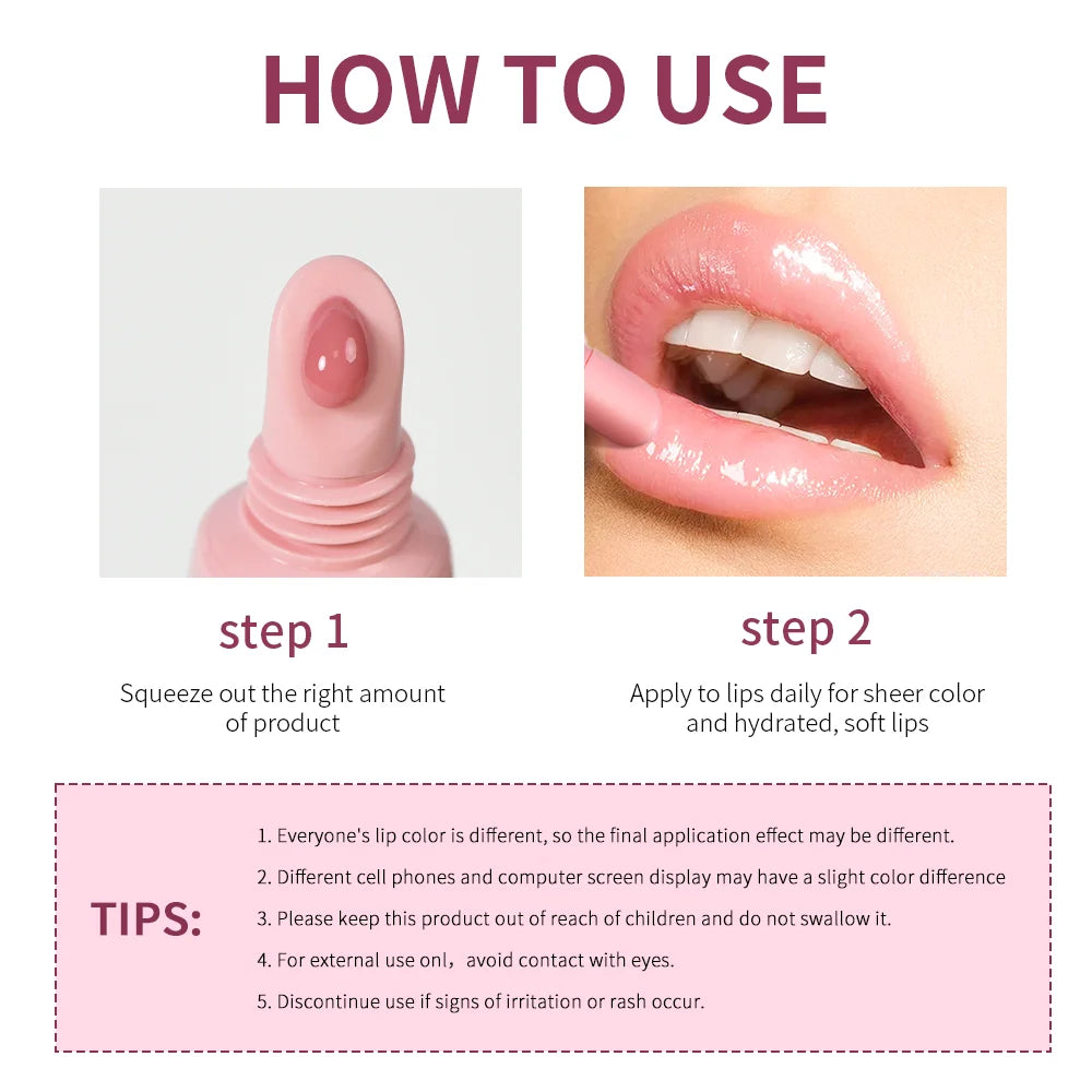 Lakerain 10ml Lip Balm Gel Texture Long Lasting Moisturizing Restore Replenish Non-Sticky Fragrance-Free Tinted Lip Serum Makeup