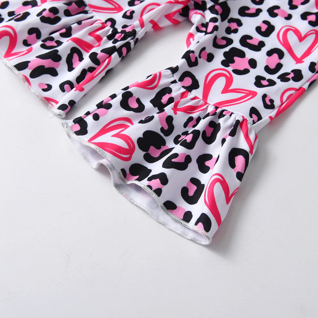 Fashion Newborn infant Baby Girl Outfit Printed Long Sleeve Romper Top and Bowknot Flared Pants with Headband 3PCS Clothes Set