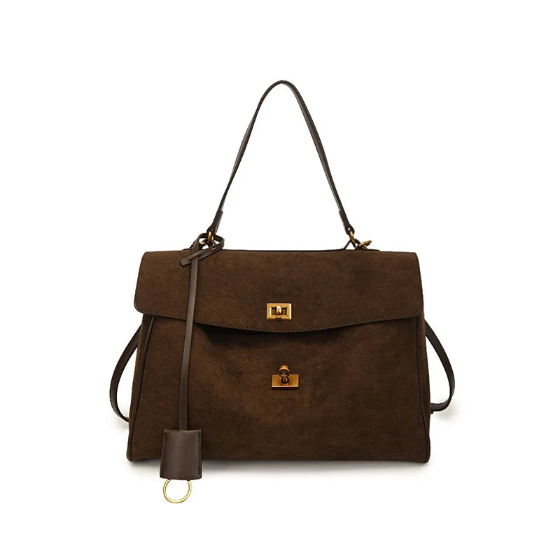 Luxury Brand Women Messenger Bags Soft Leather Brown Suede Hand Held Totes Gold Buckle Women Shoulder Bags Lady Trend Satchel