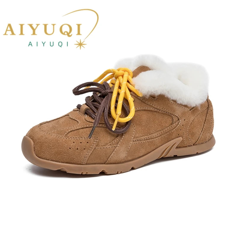 AIYUQI Women Sneakers New Genuine Leather Retro German Training Shoes Women Winter Velvet Fur Flat Casual Shoes Women