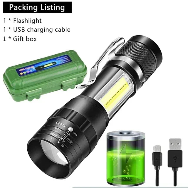 1-5PCS Mini LED Flashlight Zoom Torch COB+XPE Lamp Built-in Battery Lamp Outdoor Waterproof Emergency Pocket Light With Pen Clip