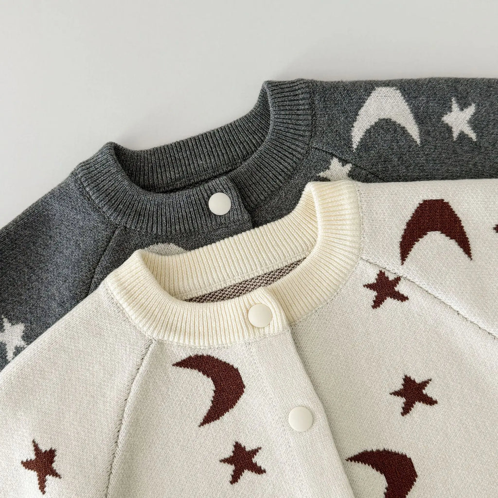 2026 Spring New Baby Clothing Single Breast Moon Print Girls Sweaters Option Knit Overalls  Baby Girls Knitwear