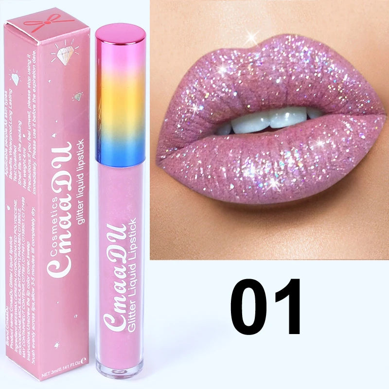Pearlescent Shimmer Lip Gloss Lipstick Glitter Plumping Waterproof High Shine Lightweight Coral Metallic Y2K Daily Party Makeup
