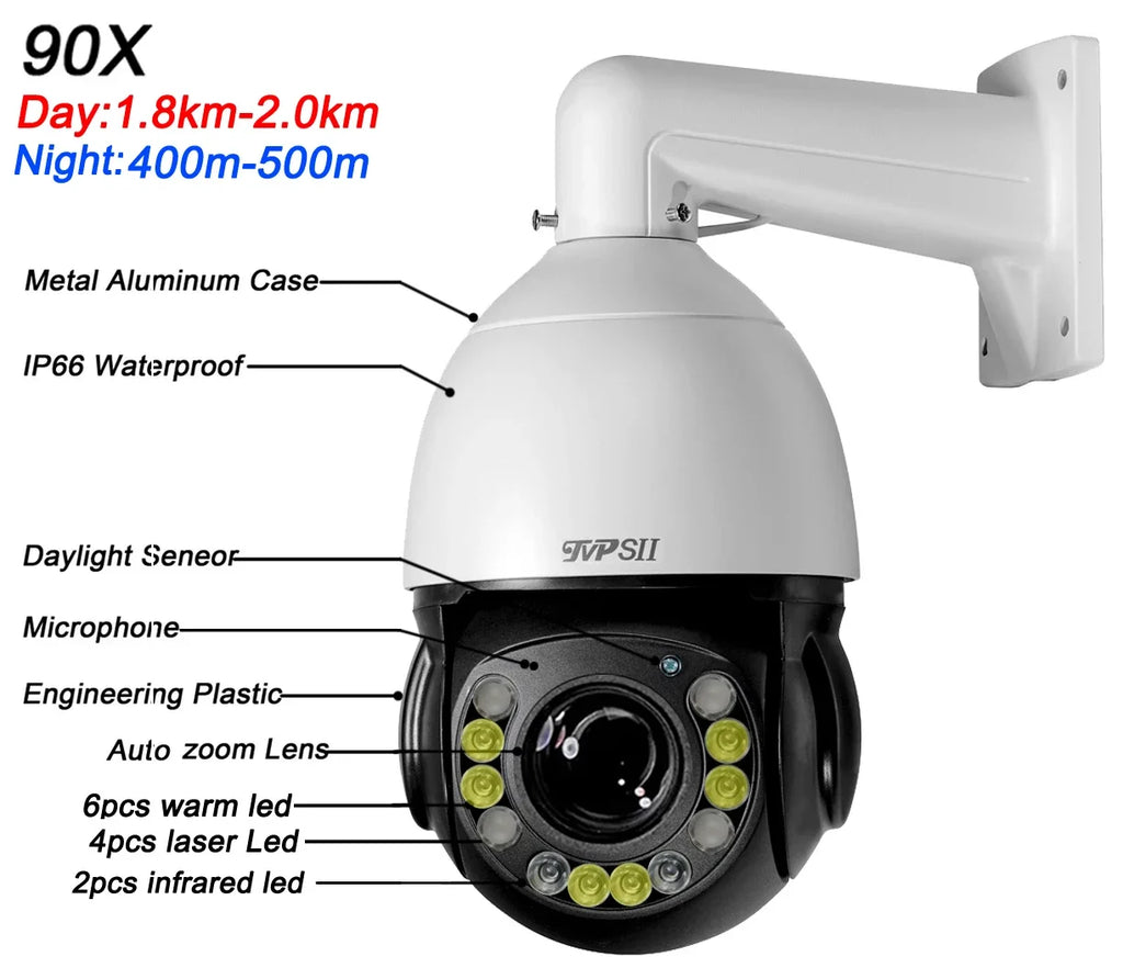 Full Color Metal Auto Tracking Cruise 8MP 4K 30fps Real-time 60X Optical Zoom 360° PTZ Speed Dome Surveillance POE IP Camera
