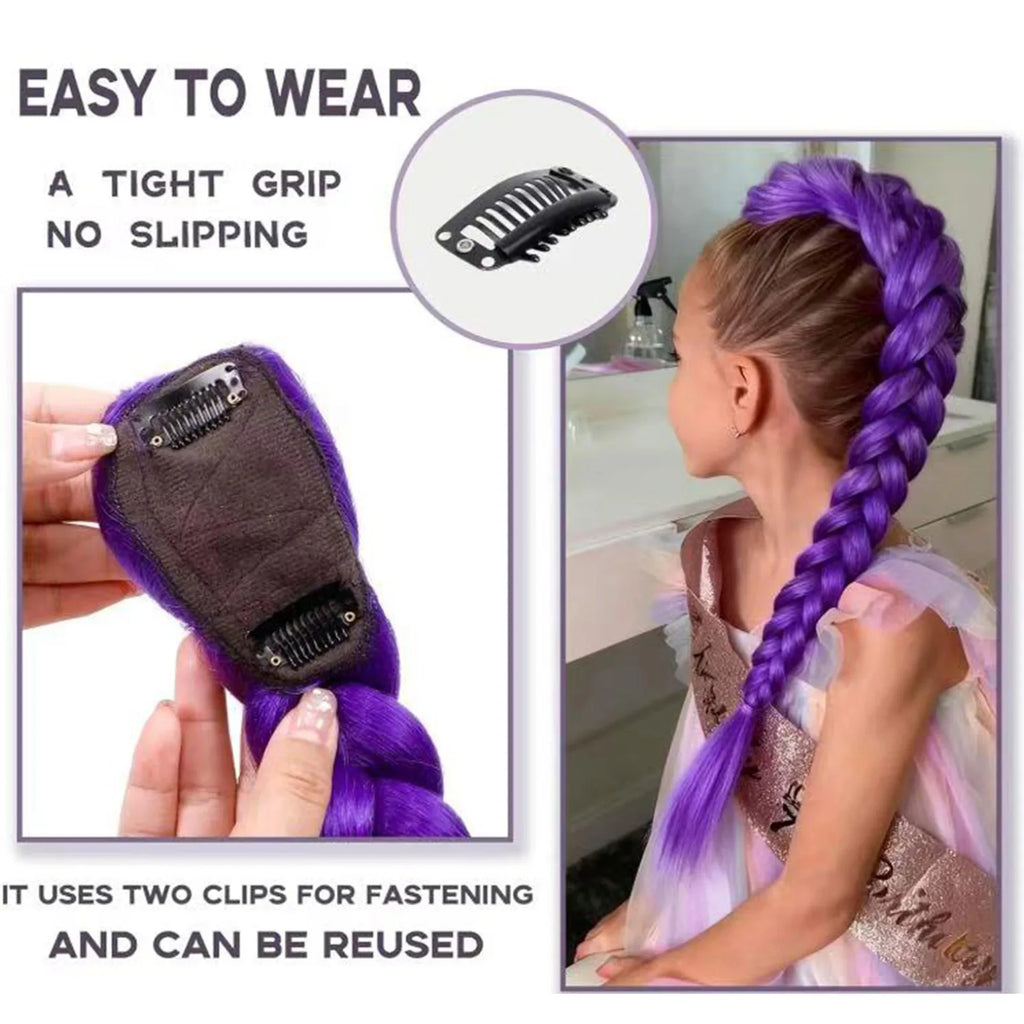 Ru mi Synthetic Braids Purple Hair Ponytail Costume Hairstyle 26inch Long Ponytail with Clips for Kids Girls Halloween Christmas