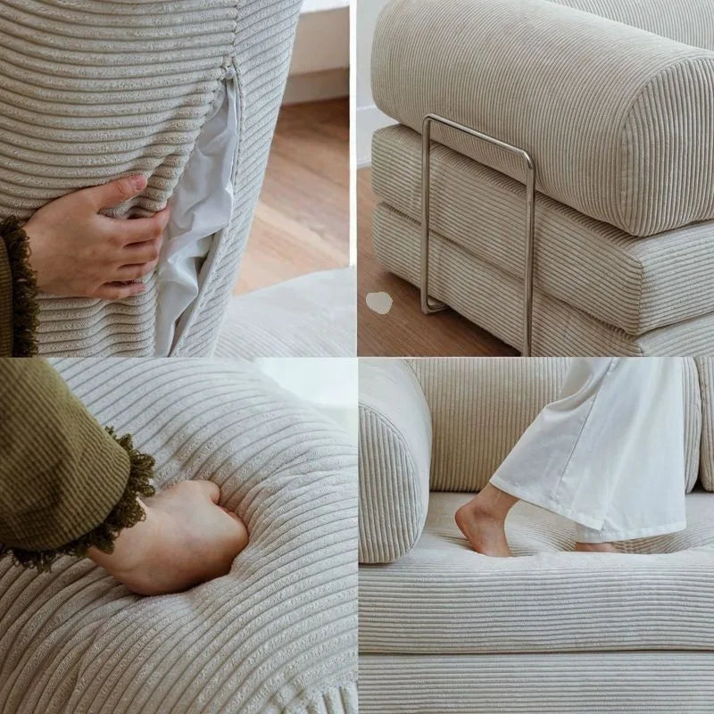 2025 New Elegant Italian Compressed Sofa Minimalist Retro Corduroy Sofa Bed Foldable Washable Customizable for Living Room