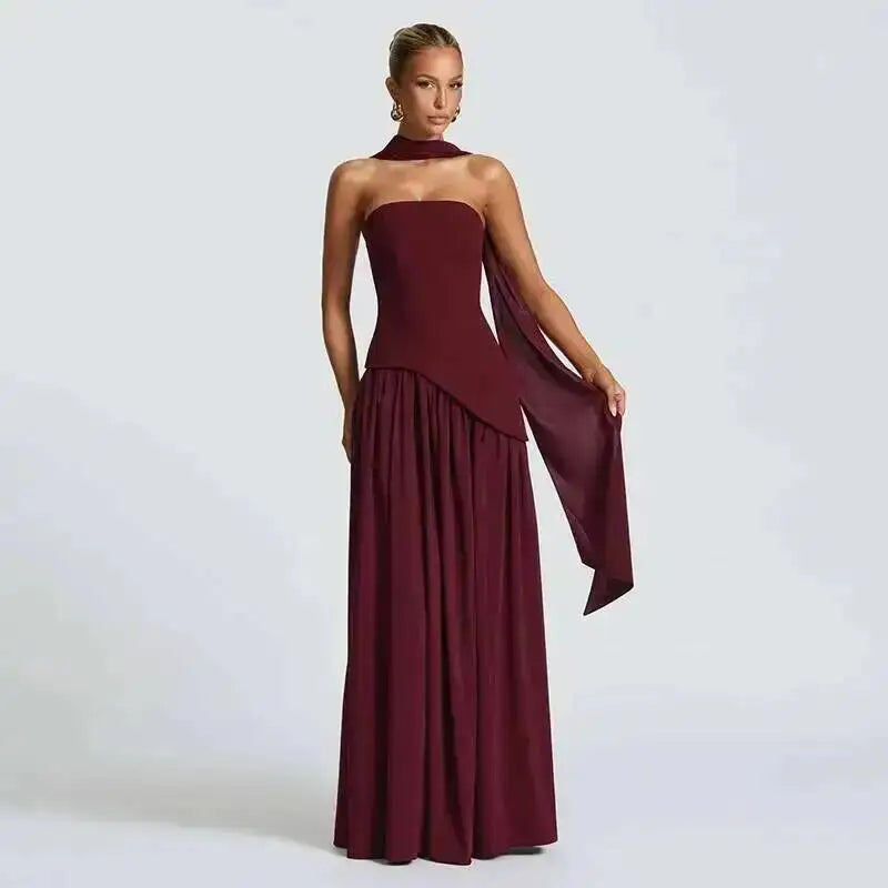 Giyu Sexy Evening Party Dresses Women 2025 Autumn Summer Maxi Long Dress Elegant Strapless Split Backless Pleated Dress