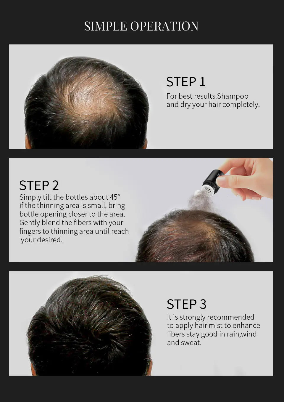 SEVICH Keratin Hair Fiber Set – Covers Sparse Hair & Bald Spots (25g)