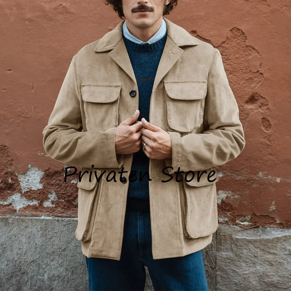 Men’s Corduroy Jacket — Single-Breasted Casual Coat (Spring/Autumn)