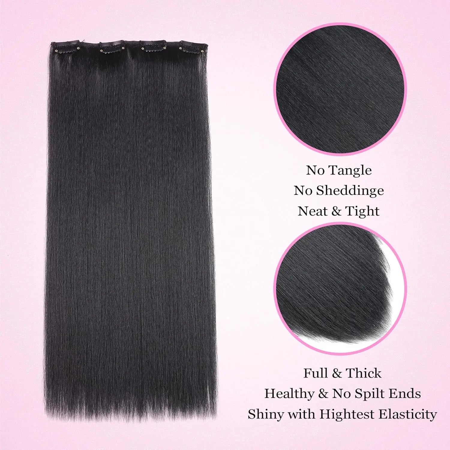 Kinky Straight Clip ins Hair Extensions Natural Black Full Head Yaki Straight Seamless Clip in Synthetic Hair Pieces for Women