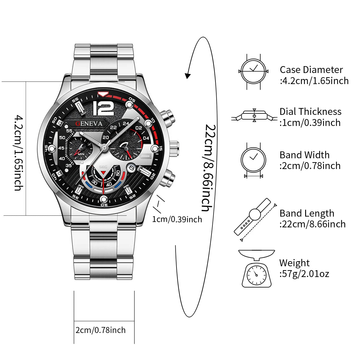 4pcs/set Fashion Men's Watches Silver Steel Band Quartz Watch Male Business Watches Jewelry Set（Without Box）