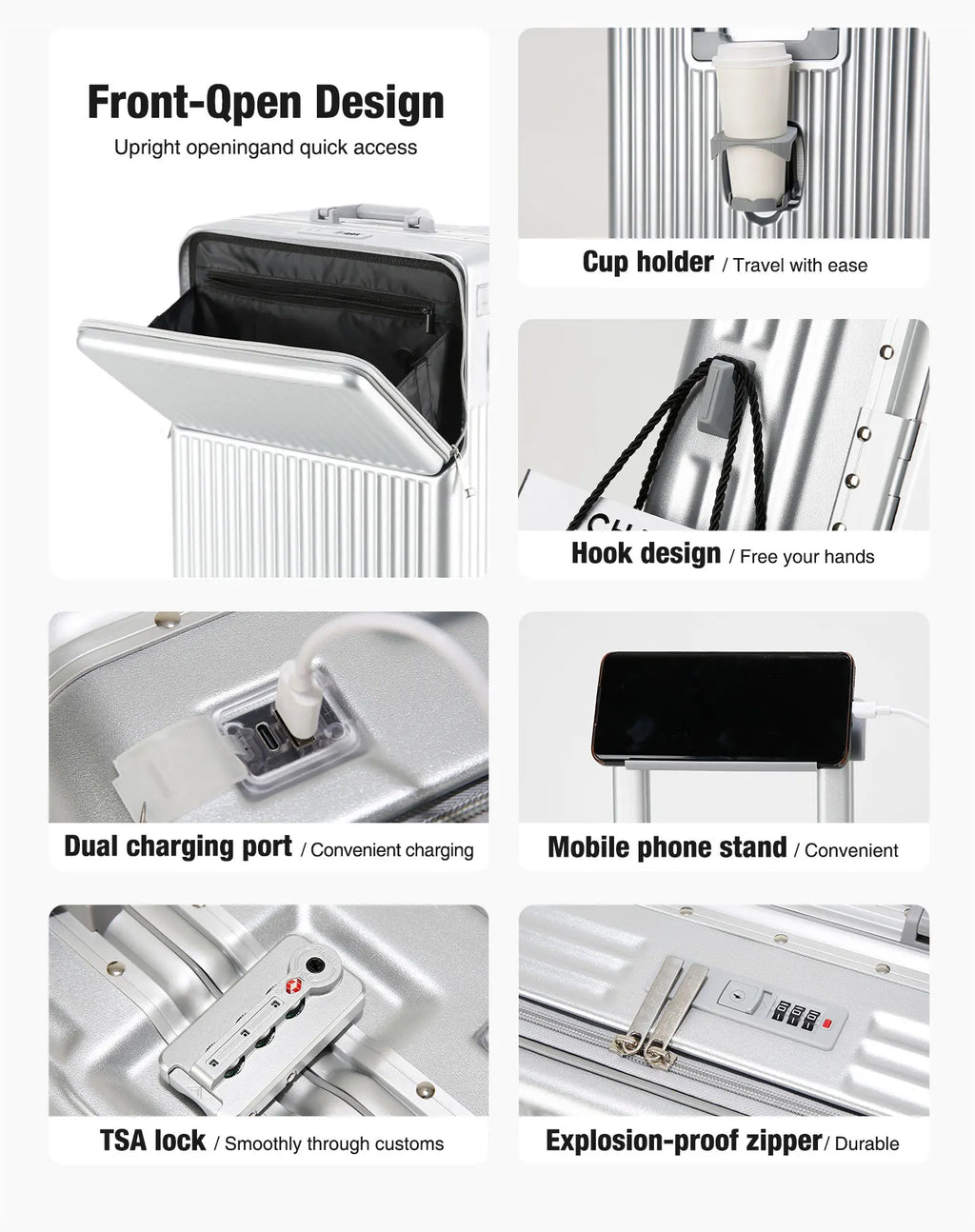 AIWEINY Aluminum Frame Suitcase PC Hard Shell Pressure-Resistant Travel Luggage, 360° Silent Swivel Wheels, with TSA Lock.