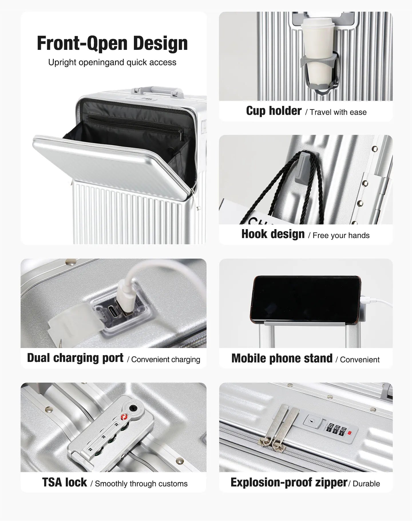 AIWEINY Aluminum Frame Suitcase PC Hard Shell Pressure-Resistant Travel Luggage, 360° Silent Swivel Wheels, with TSA Lock.